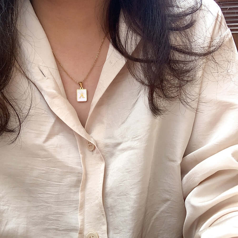 Isla Pearl Oblong Letter Necklace | MSHSM
