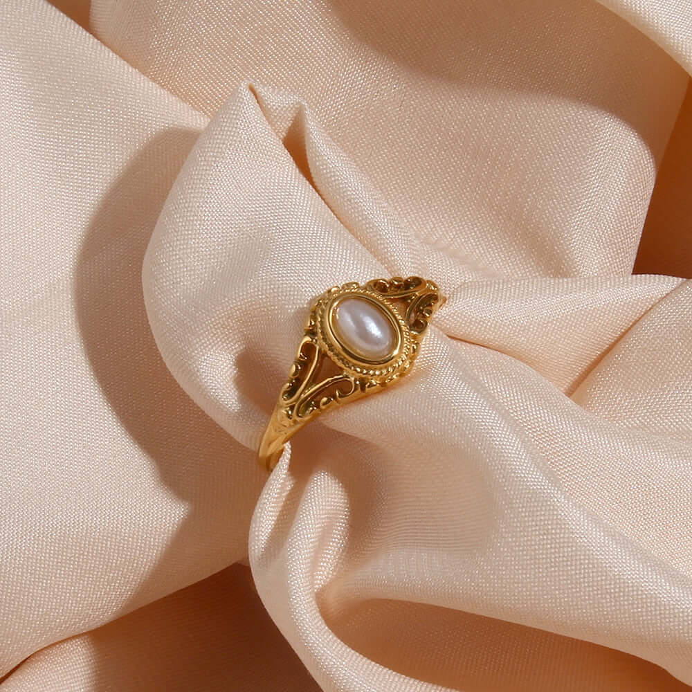 ISLA Hollow Texture Pearl Ring | MSHSM